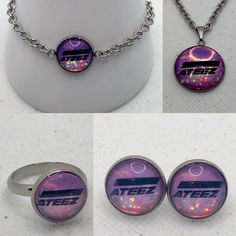 This Is A Brand New Custom Made Set. Featuring The Holographic Ateez Logo. It Is Made With Stainless Steel And Resin. The Necklace Comes With A 1 Inch In Diameter Charm And A 18inch Chain, The Bracelet Fits A 7-8.5 Inch Wrist And The Ring Is Adjustable, With An Almost 1/2 Inch Logo. Also Includes A Pair Of Stainless Steel Studs Over A Half Inch In Diameter. Ateez Logo, Hand Crafted Jewelry, Handcrafted Jewelry, Jewelry Set, Jewelry Crafts, 1 Inch, Custom Made, Hand Crafted, Thing 1