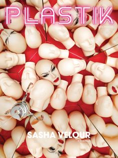 the cover of plastick magazine with many heads and wires attached to each other on red background