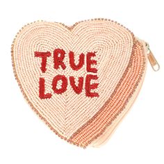 This Conversation Hearts Beaded Heart Shaped Coin Bag is the perfect accessory for a night out. It features an elegant heart shape, beaded detailing, and a secure zipper closure for your valuables. Lightweight and stylish, this bag is an ideal way to stay organized and stylish. HEIGHT: 4.5" WIDTH: 4.75" Heart-shaped Beaded Bag For Gifts, Heart-shaped Beaded Bag As Gift, Beaded Heart, Conversation Hearts, Converse With Heart, Coin Bag, Bag Light, Girl Gang, Heart Beads