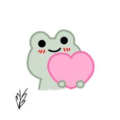 a drawing of a frog holding a heart