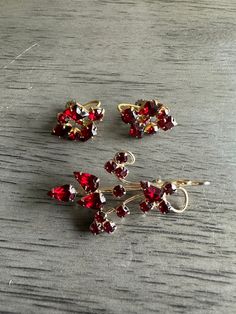 Ruby Red Set of Screw Back Earrings and Brooch *Not sure if Brooch is actually part of the set, but they look good together!  Used as is, no damages Red Stone Earrings, Ship In Bottle, Wedgwood Blue, Ken Doll, Barbie And Ken, Red Stone, Screw Back Earrings, Ruby Red, Stone Earrings