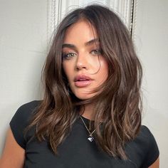 Bob Haircuts For Women Dark Hair, Layered Bob Hairstyles Dark Hair, Lucy Hale Mid Length Hair, Should Length Shag Hair, Lob With Round Face, Medium Length Bob Thick Hair, Haircuts After Breakup, C Shape Haircut Medium, Light Brown Shaggy Hair