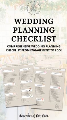 the wedding planning checklist is shown with text