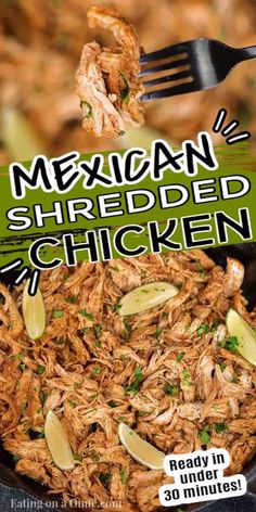 the mexican shredded chicken is being served in a skillet