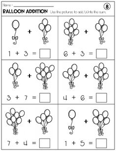 balloons addition worksheet for kids to practice counting and subming the number bonds