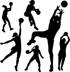 the silhouettes of people playing basketball in different poses and positions on a white background