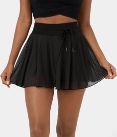 Discover Women’s High Waisted Drawstring Contrast Mesh 2-in-1 Side Pocket Flowy Mini Flare Casual Skirt at Halara, Crowd-Approved Affordable Choices Made For What Moves You. Halara Skirt, Black Mesh Skirt, Tennis Skirt Black, Skirt A Line, Athletic Skirt, Golf Skirts, Mesh Skirt, Corduroy Skirt, Casual Skirt