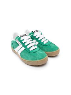 bright green suede side stripe detailing logo patch at the tongue contrasting branded heel counter front lace-up fastening branded leather insole flat rubber sole Msgm Kids, Sneakers Green, Slip On Pumps, Green Suede, Suede Sneakers, Kids Sneakers, Side Stripe, Bright Green, Boys Shoes