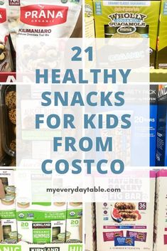 healthy snacks for kids from costco are displayed in this collage with text overlay