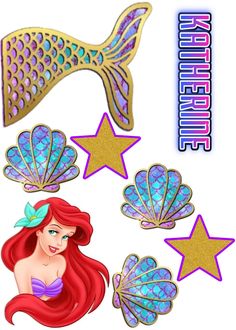 the little mermaid is surrounded by stars and other things to make it look like she's swimming in the water