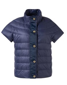 Cortland Park's navy Greenwich jacket will keep you cozy when it's too chilly to forgo an extra layer, but not enough to slip on a winter coat. Cut to a cropped fit, it's made from quilted nylon fabric and filled with insulated down. It features a funnel neckline and gold buttons for a luxurious touch. Wear it to top o Navy Puffer Jacket For Cold Weather In Fall, Navy Puffer Jacket For Cold Fall Weather, Navy Puffer Outerwear For Cold Weather, Navy Padded Collar Outerwear For Fall, Navy Puffer Jacket, Jane Clothing, Navy Shorts, Nylon Fabric, Top Sales