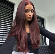 Plum Hair On Tan Skin, Burgundy Hair On Olive Skin, Burgundy Hair On Tan Skin, Black To Color Hair, Burgundy Dark Hair, Wine Hair With Highlights, Wine Red Hair Color On Black Hair, Baby Lites Hair Highlights, Long Cherry Red Hair