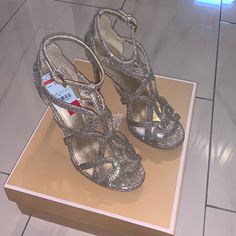 I Bought These At Macy's On Clearance From $150-$66. I Bought Them For A Wedding And I Didn't End Up Using Them. They Are Beautiful. Never Worn. Blue Espadrilles, Michael Kors Sandals, Strappy Sandals Flat, Leopard Print Heels, Floral Sandals, Black Flip Flops, Leather Sandals Flat, Open Toe Shoes, Peep Toe Sandals