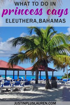 palm trees and beach chairs with the words what to do in princess cays, eleu