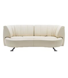 a white leather couch with black legs