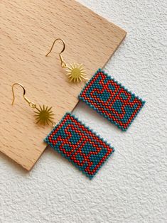 Native Beaded Earrings, Blue Red Miyuki Bead Earrings, Handwoven Bohemian Beaded Earrings, Religions Pinstripe Earrings, Ethnic Earrings - Etsy Bohemian Rectangular Dangling Bead Earrings, Bohemian Rectangular Earrings With Dangling Beads, Bohemian Rectangular Beaded Earrings With Ear Wire, Bohemian Rectangular Beaded Earrings With Dangling Beads, Bohemian Rectangular Earrings With Colorful Beads, Handmade Bohemian Rectangular Earrings, Red Handwoven Beaded Earrings For Festival, Multicolor Bohemian Beaded Rectangular Earrings, Bohemian Multicolor Rectangular Beaded Earrings