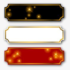 three red and black banners with gold stars on the top one is blank for your text