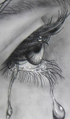 a drawing of a woman's eye with tear drops coming out of the iris