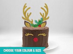 a chocolate cake with reindeer antlers on top