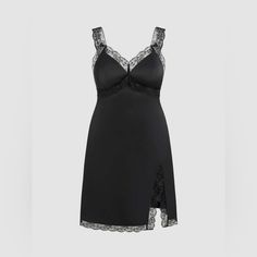 Cider New With Tags Satin Solid Lace Midi Dress #Trending #Nightgown #Babydoll #Silkdress Size 1xl Black Dress With Built-in Bra For Night, Elegant Black Sleeveless Nightgown, Black Dresses With Built-in Bra For Night, Elegant Black Nightgown With Lace Trim, Black Satin Sleep Dress, Satin Babydoll Dress, Dress Trending, Cider Dresses, Satin Babydoll