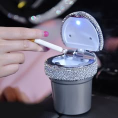 $18.54 Portable Car Ashtray with Led Light Crystal Storage Cup Holder for Girls Woman - Silver, Starry sky design, LED crystal car ashtray, Bling bling rhinestones, High quality palting material, High quality ABS plastic Baddie Car Decor, Car Accessories For Girls Interior, Car Ashtray, Bling Car Accessories, New Car Accessories, Car Accessories For Girls, Car Essentials