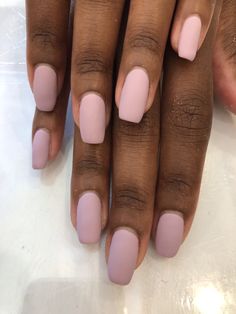 Nail Extension Designs For Dark Hands, Dnd Matte Nails, Matte Nails Dark Skin, Milky Pink Nails Gel Dnd, Mauve Nail Colors Gel, Neutral Gel Nail Colors Dark Skin, Mauve Gel Nails Dnd, Light Pink Nails, Pink Manicure