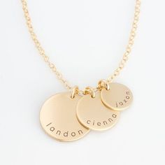 Kids Name Necklace, Family Name Necklace, Family Tree Necklace, Personalized Gift for Mom Necklace  This family tree necklace is the perfect gift for mom. Engrave kids names on varying size discs to create a layered pendant look. Offered in quality 14k gold fill, sterling silver, and    #teacher #teachers #giftsforteachers Kids Name Necklace, Necklace Family, Grandmother Necklace, Family Tree Necklace, Family Necklace, Mother In Law Gifts, Kids Names, Personalized Gifts For Mom, Tree Necklace