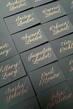 many different types of business cards with gold ink