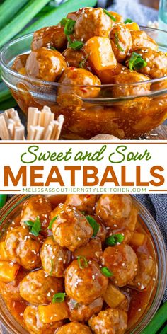 These Asian inspired Sweet and Sour Meatballs can be served as a main dish over rice or as an appetizer with picks for casual parties and snacking. Simmer these pork meatballs in a crockpot or finish them on the stovetop for a busy day meal. Meatballs Crockpot, Melissas Southern Style Kitchen, 30 Minute Meals Easy, Sweet And Sour Meatballs, Pork Meatballs, Mouthwatering Recipes, Best Comfort Food