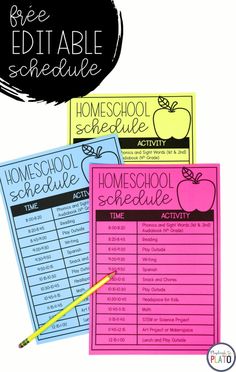 three printable homeschool schedules with the text free editable schedule