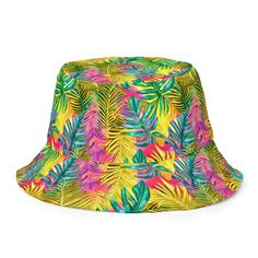 Hawaiian Tropical Leaves Reversible Bucket Hat - The Global Wanderer Country Wall Clock, Reversible Bucket Hat, Streetwear Accessories, Tropical Leaf Print, Leaves Print, Tropical Foliage, Hawaiian Islands, Tropical Vibes, Different Outfits