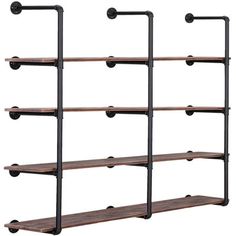 an industrial style shelving unit with four shelves