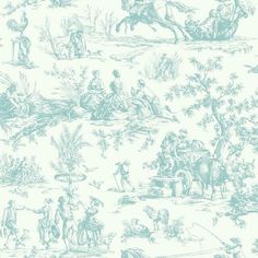 Seasons Toile Wallpaper in Teal from the Grandmillennial Collection by York Wallcoverings Farmhouse Wallpaper, Baby Blue Wallpaper, Toile Wallpaper, Scenic Wallpaper, York Wallpaper, French Toile, Chinoiserie Wall, Wallpaper For Sale, York Wallcoverings