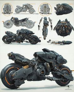 an image of a futuristic motorcycle in various poses