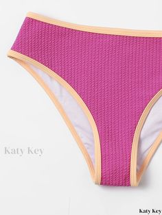 Katykey - Stylish Retro-Inspired Rib Knit 2-Piece Bikini Set with Contrast Trim in Magenta—A Flexible and Fashionable Choice for Womens Swimwear and Beachwear Pink Brief Tankini For Vacation, Pink Stretch Beachwear Set, Pink Stretch Sets For Vacation, Contrast Trim, Retro Inspired, Womens Swimwear, Square Neck, 2 Piece, Rib Knit