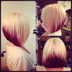 Block Coloring with Platinum Blonde & Red with Stacked Bob Cut. Exotic Image Hair Design Blonde To Pink Ombre, Hair Colors And Styles, Pinwheel Hair Color, Red Bob Hair, Latest Bob Hairstyles, Bob Hair Color, Stacked Bob Hairstyles, Short Ombre Hair, Different Hair Colors