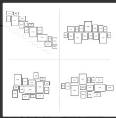 four different frames with the names and numbers for each piece of artwork on them, all in