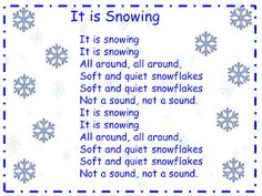 a poem with snowflakes on it that reads it is snowing, it is showing