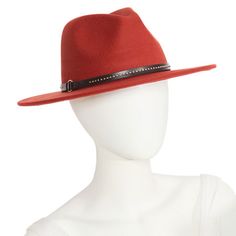 This a.n.a women's fedora is a chic cold-weather accessory to have on hand. Crafted from felt-like fabric with a contrasting studded faux leather trim around the base, this hat is a must-have to wear with your favorite outfits.Base Material: 100% PolyesterCare: Spot CleanBrim Width: 3 InchCountry of Origin: Imported Womens Fedora, Cold Weather Accessories, Leather Trim, Handbag Accessories, Leather Trims, Cold Weather, Fedora, Women Handbags, Hand Crafted