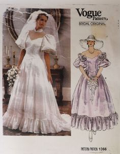 a bride's dress and veil is shown in the pattern for this wedding gown