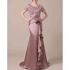 Silhouette:Mermaid / Trumpet; Hemline / Train:Sweep / Brush Train; Closure:Zipper UP; Embellishment:Ruched,Ruffles,Appliques; Fabric:Satin,Lace; Sleeve Length:Short Sleeve; Style:Elegant; Occasion:Formal Evening; Neckline:Jewel Neck; Front page:Evening Dresses; Listing Date:12/12/2019; Bust:; Hips:; Hollow to Floor:; Waist: Evening Dresses Online, Chique Outfits, Mother Wedding Dress, Cheap Evening Dresses, Formal Evening Dress, Girls Formal Dresses, فستان سهرة, Women's Evening Dresses, Mothers Dresses