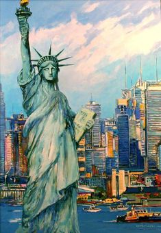 a painting of the statue of liberty in new york city