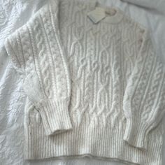 Nwt Pull& Bear Cableknit Sweater Gorgeous White/ Light Cream Sweater!! Runs Big For A Small! **** I Wore This For The First Time For A Few Hours And Unfortunately Spilled Something On It!! *** Perfect Staple Knit Sweater!! Unfortunately This Sweater Got A Small Stain And I Had To Wash It! Luckily The Stain Is Out! No Stain!! It Is Not W Tags Though! Beautiful Wool Sweater!!! Pull & Bear! Cozy White Cable Knit Sweater, Cozy Cable Knit Winter White Tops, Cozy Fit White Knit Sweater, White Chunky Knit Crew Neck Outerwear, White Cozy Fit Knitted Sweater, Cozy Fit White Knitted Sweater, Cozy White Sweater For Cold Weather, White Chunky Knit Sweater For Cold Weather, White Cable Knit Sweater For Cold Weather