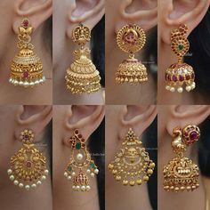 Ear Jumka Gold, Earrings Buttalu Gold, Gold Jewelry Fashion Earrings, Earings Design Modern Gold Earrings Designs Modern, Gold Earrings Jumka Designs, Bridal Gold Earrings Weddings, Hear Rings Ears Gold, Gold Jewels Design Set, Gold Earrings Buttalu Models