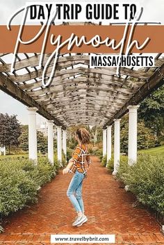 a girl in jeans and sneakers standing on a path with the words, day trip guide to