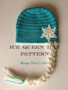 a crocheted hat with a snowflake on it and the words ice queen flat