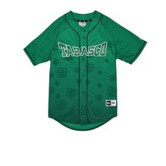 The Liga Mexicana de Beisbol is bringing fresh style. Look like a pro in our first-ever collection of jerseys and a range of matching 59FIFTY Fitted Caps. The Olmecas de Tabasco Away Jersey features an embroidered Olmecas wordmark applique at the chest with a New Era Official Merchandise patch at the front, a matching team logo at the right-wear sleeve, and a LMB logo at the rear.Fabric: 100% Polyester Green College Jersey With Letter Print, Green Casual Jersey For Game Day, Casual Green Jersey For Game Day, Green Collegiate Jersey For Game Day, Collegiate Green Jersey For Game Day, Green Baseball Jersey With Baseball Collar, Green Sporty Baseball Jersey With Baseball Collar, Collegiate Green Jersey With Letter Print, Green Letter Print Jersey For Game Day