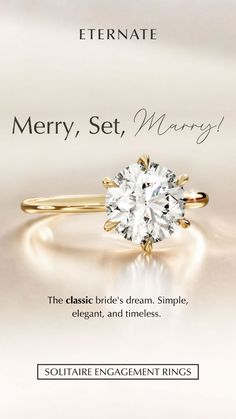 a diamond ring with merry, set, marry written on the front and back side