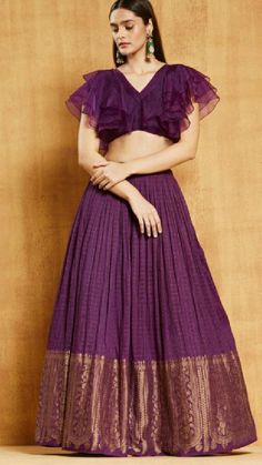 Ruffle Blouse Designs, Lehenga Blouse Designs, Organza Blouse, Half Saree Designs, Long Dress Design, Lehenga Blouse, Lehenga Designs, Indian Fashion Dresses, Indian Designer Wear