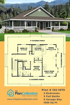 the plan for this ranch style home is shown in blueprints and includes two bedroom,